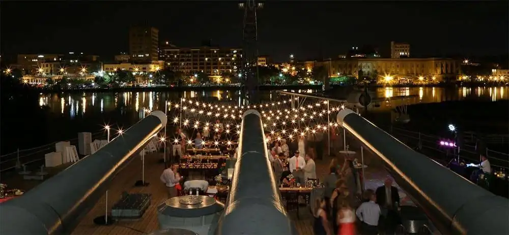 battleship-wedding-reception-event-string-lighting uss north carolina-